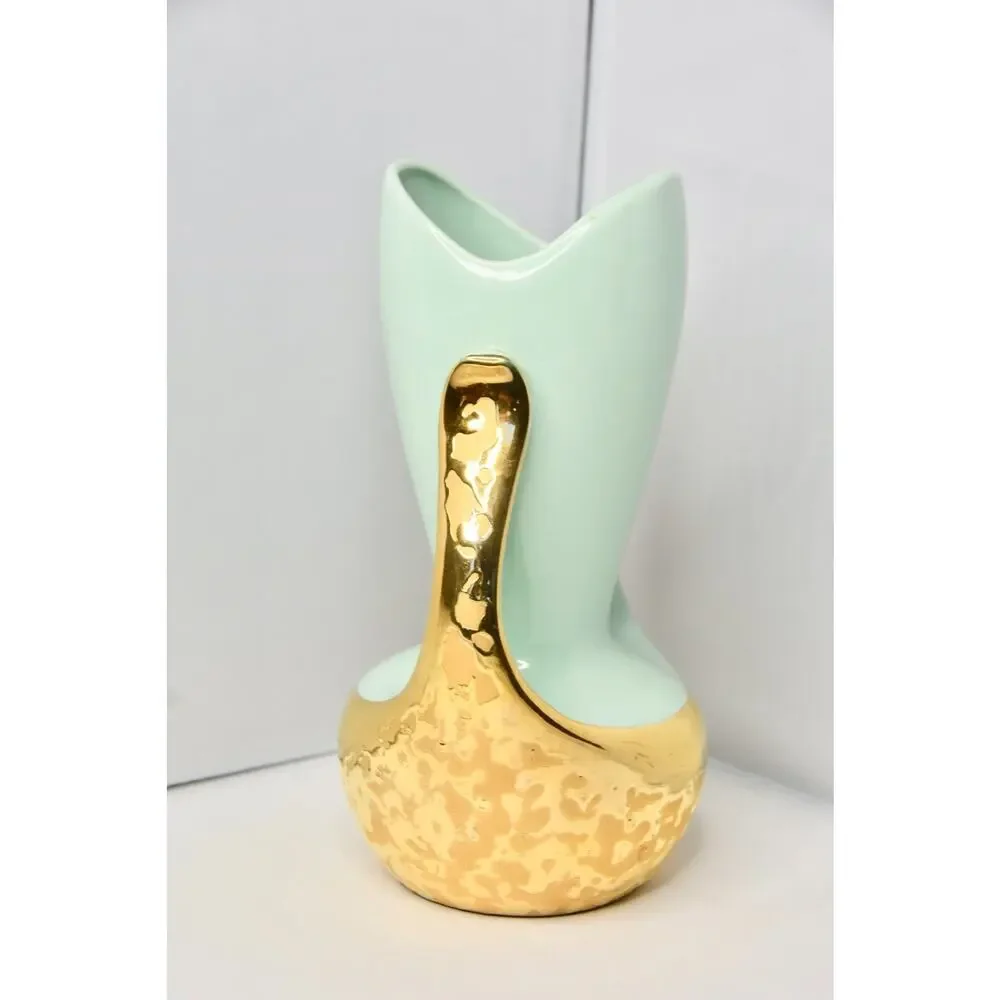 MCM Art Deco Encrusted Weeping 24k Gold Plated Ceramic Urn Vase